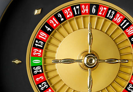 Close-up of a casino roulette seen from above.