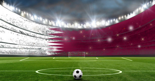 soccer stadium in the evening ready for the game